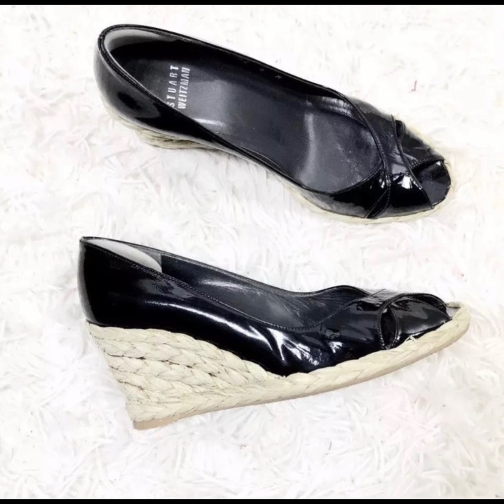 STUART WEITZMAN Black Patent Leather Wedge (Sz 6)